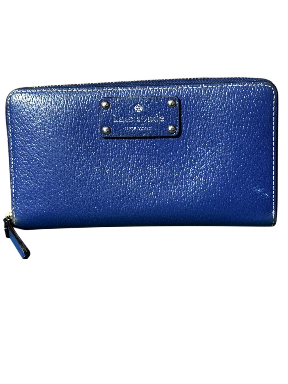 KATE SPADE Pebbled Leather Zip Around Wallet Blue Still Good For Some More Fun
